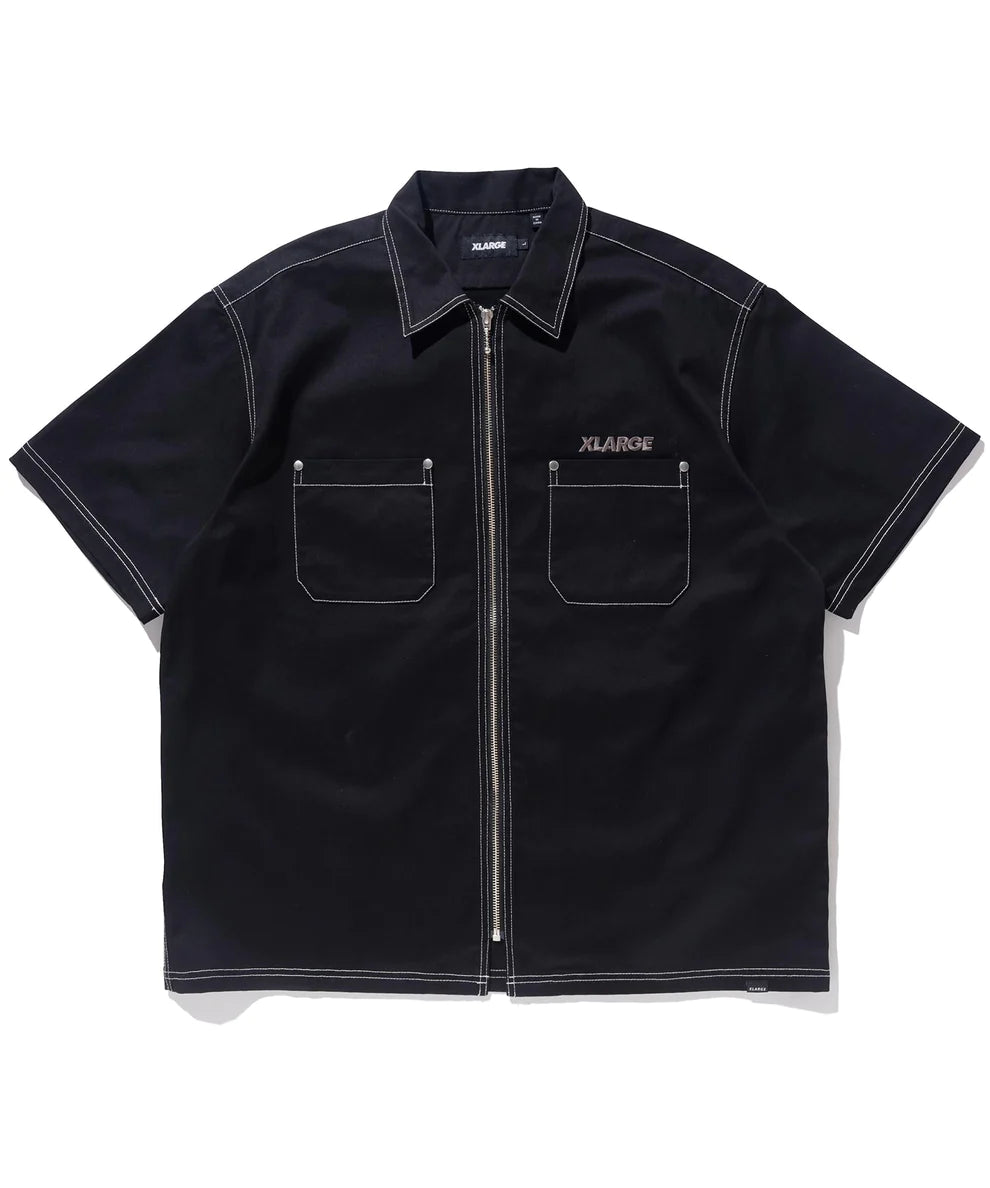 CONTRAST STITCH ZIPPED WORK SHIRT