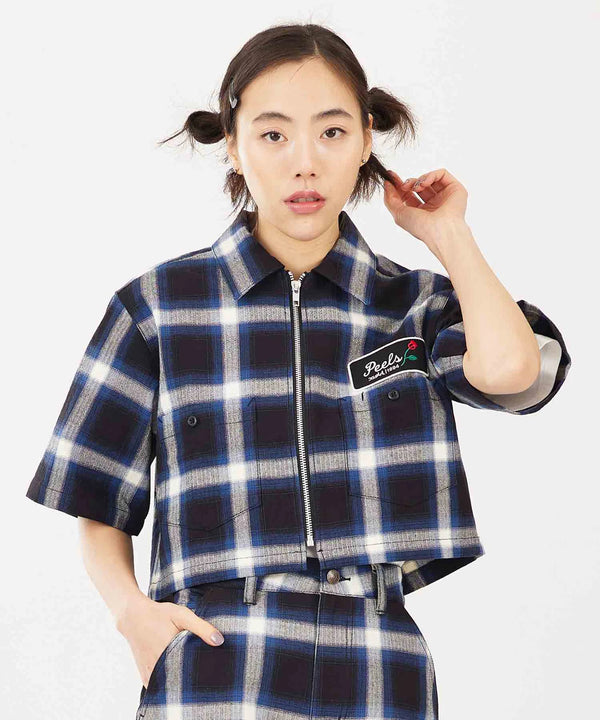 X-Girl & Peels Plaid Zipped Cropped Shirt