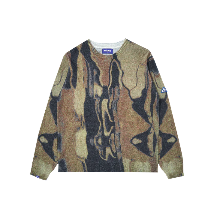 MARBLE PRINTED MOHAIR KNIT SWEATER [BROWN/MULTI]