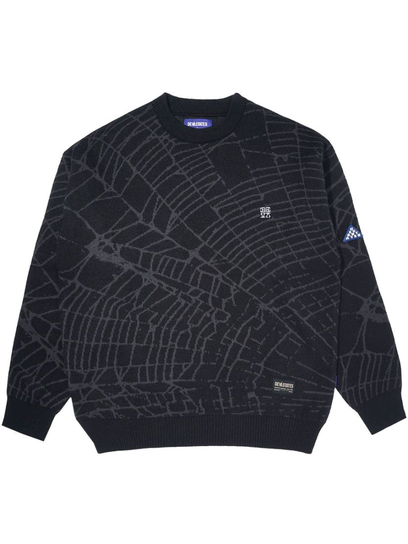 WEB JACQUARD KNIT SWEATER [BLACK]